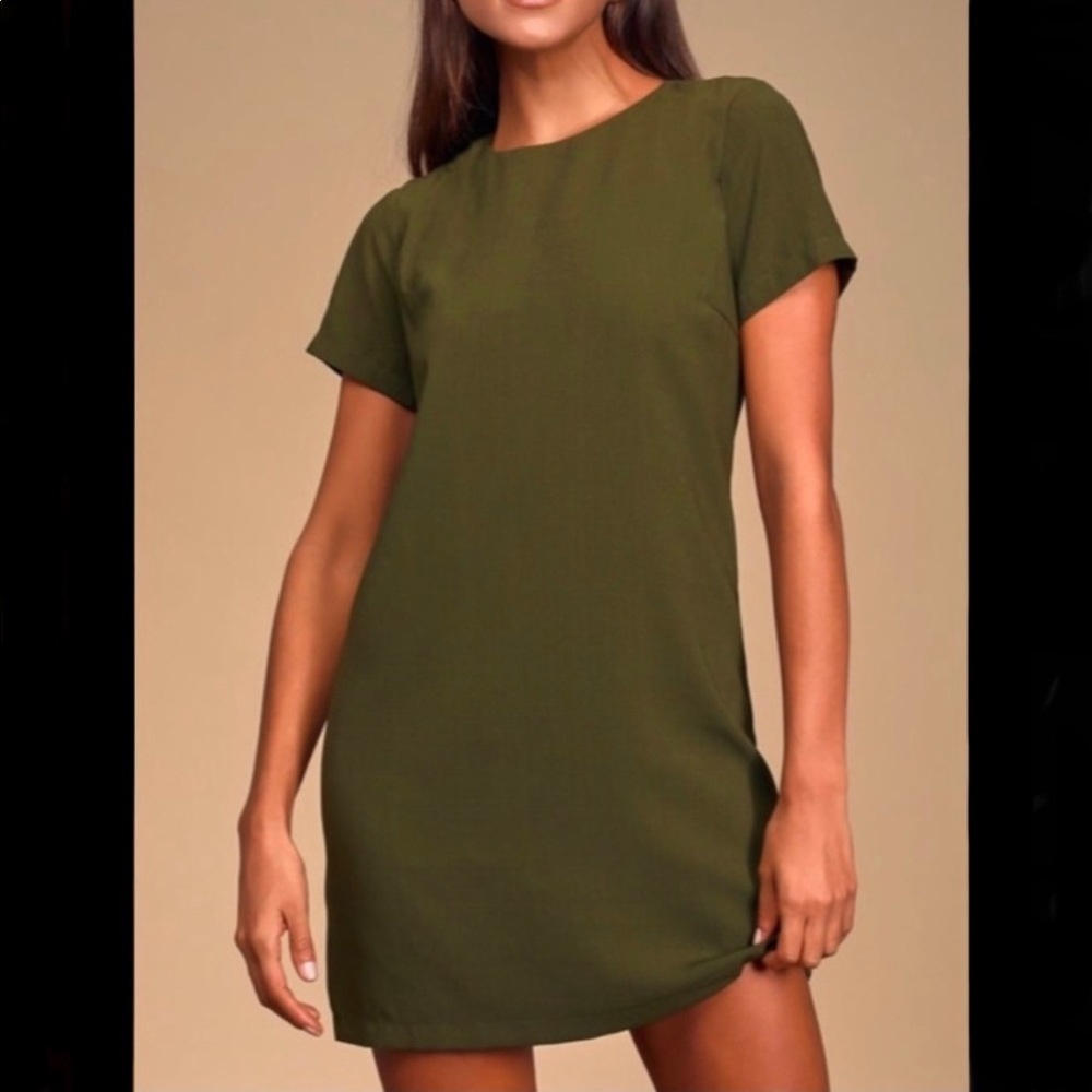 Lulu's Olive Green Short Sleeve Shift Dress